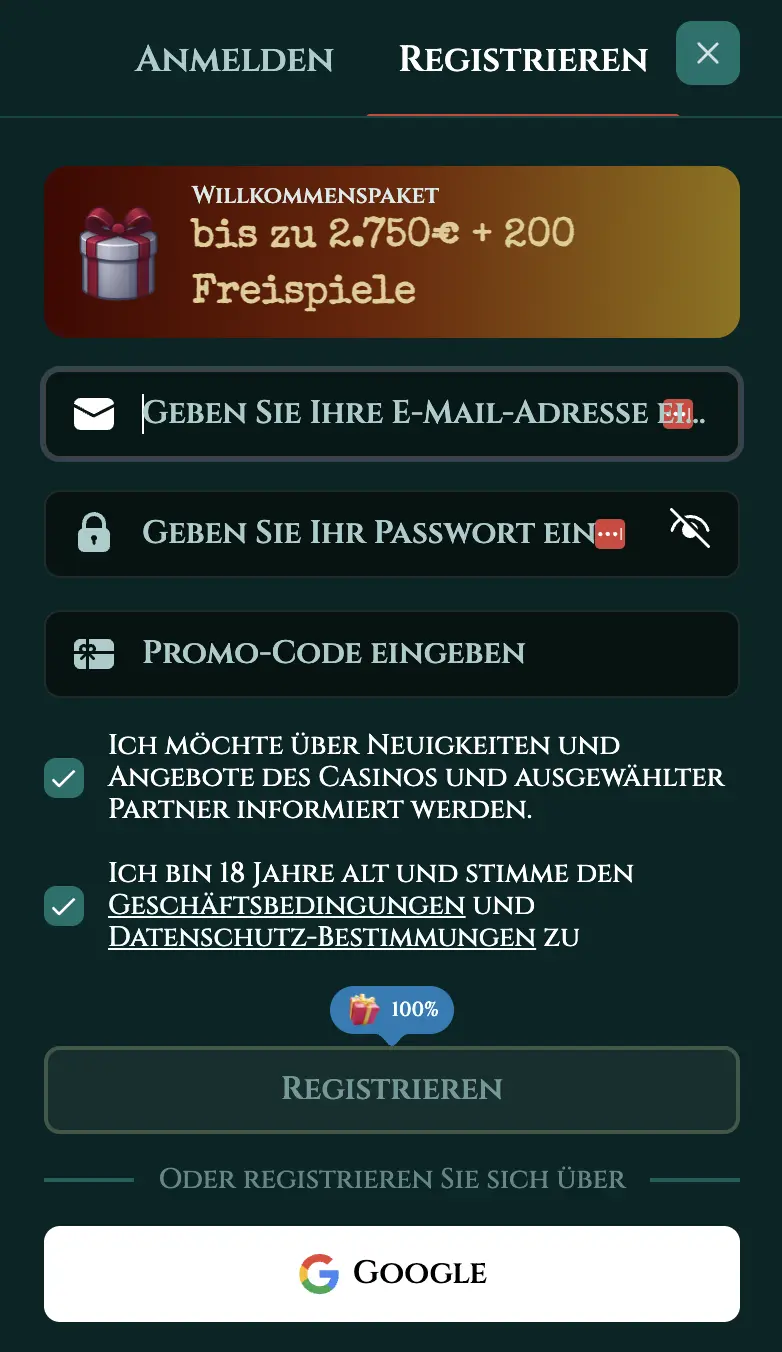 Tonyspins Casino Registrierungsprozess auf Mobilgerät